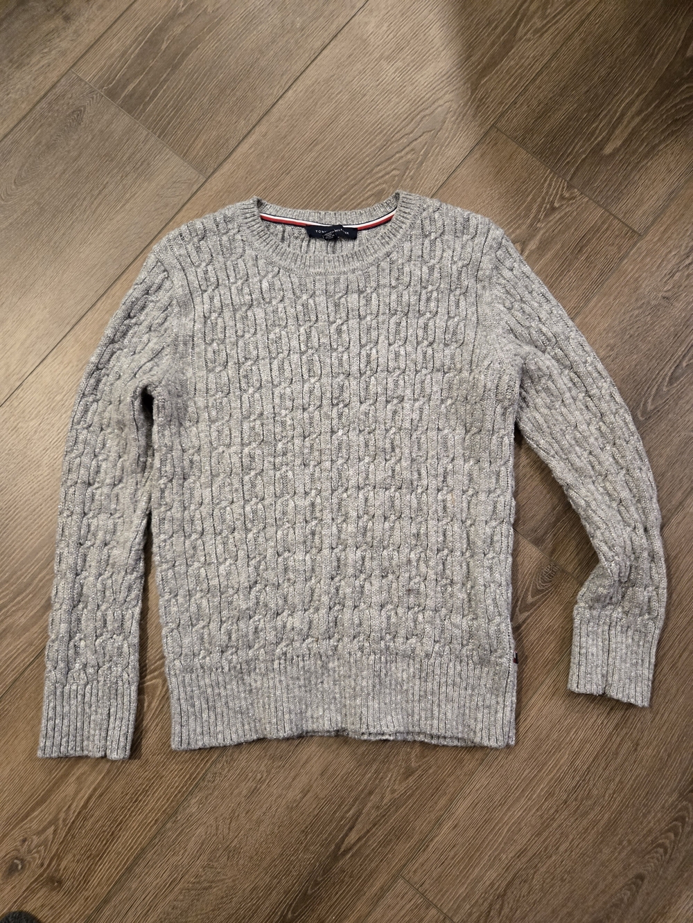 Tommy Hilfiger Light Gray Cable Knit Crewneck Sweater